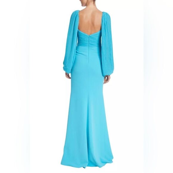 Badgley Mischka Pleated Bodice Plunge Evening Gown size 8 - Picture 3 of 16